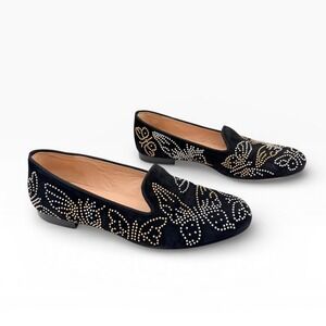 Valentino Garavani Loafers 38 Butterfly Studded Black Suede Loafer Slipper Italy